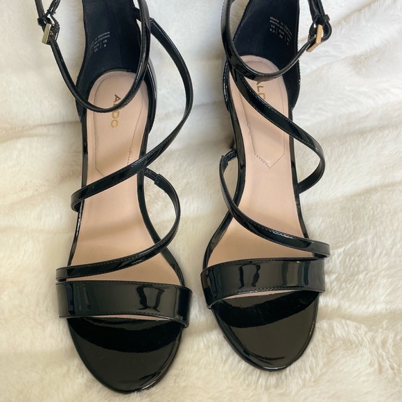 ALDO Strappy Black Patent Heel Sandal - Picture 2 of 8